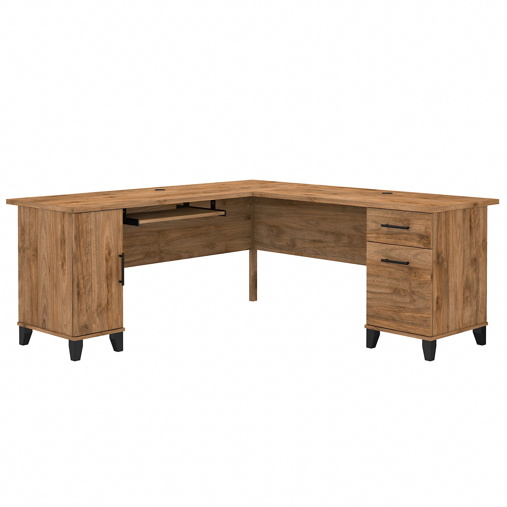 Somerset 72W L Shaped Desk with Storage in Fresh Walnut - Engineered Wood