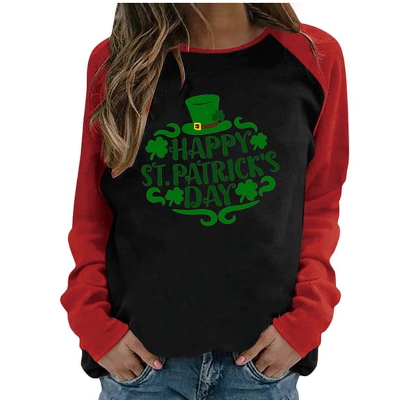 Honeeladyy Sales St. Patrick's Day Shirt Women Funny Love Heart Shamrock Graphic Raglan Tunic Blouses Casual Sweatshirt Long Sleeve Tops