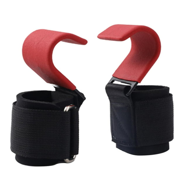 Almencla 2 Pieces Weight Lifting Hooks Hand Grip Support Wrist Straps for Deadlifting Red