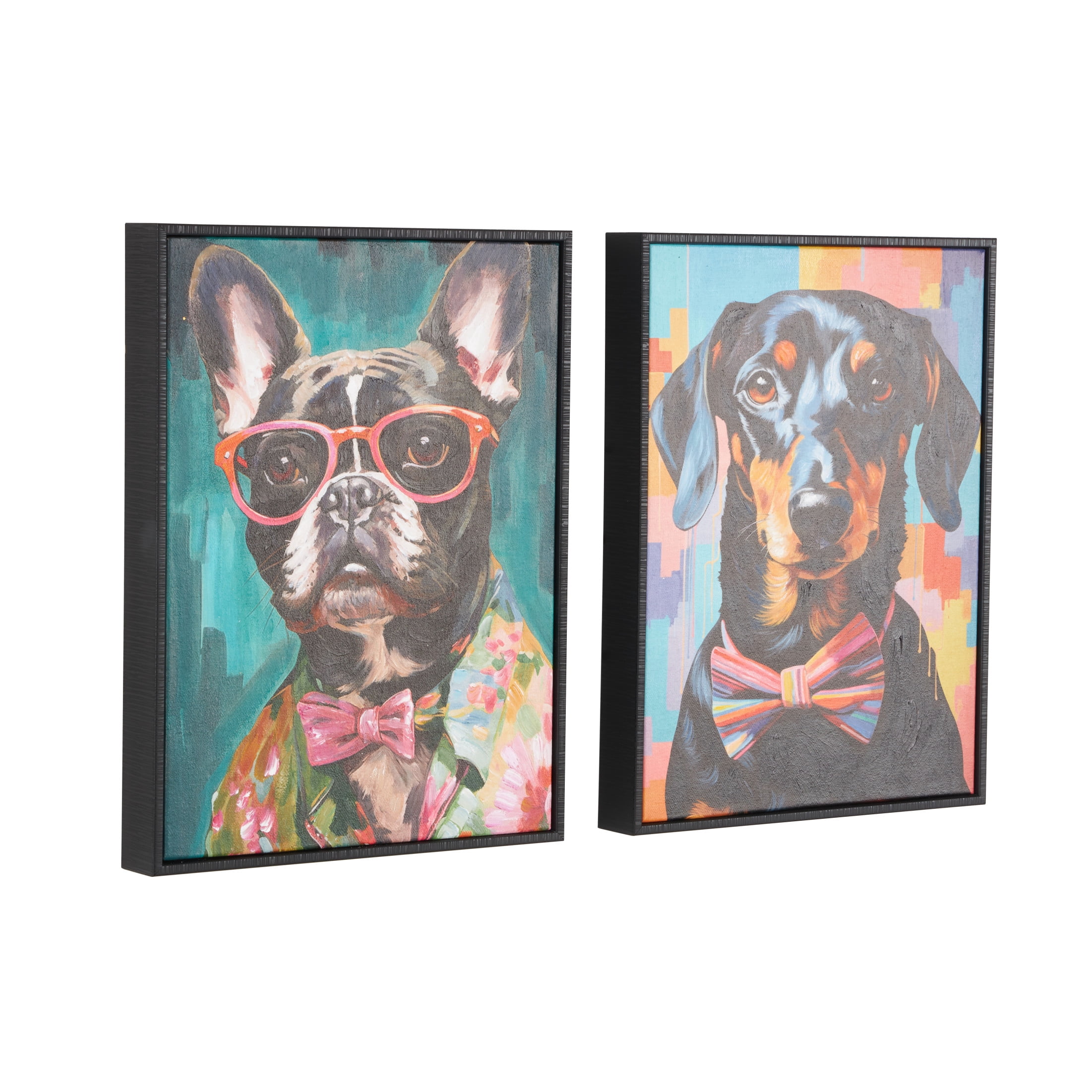 13" x 17" Chic Dog Framed Wall Art with Glasses and Bow Tie, by DecMode (2 Count)