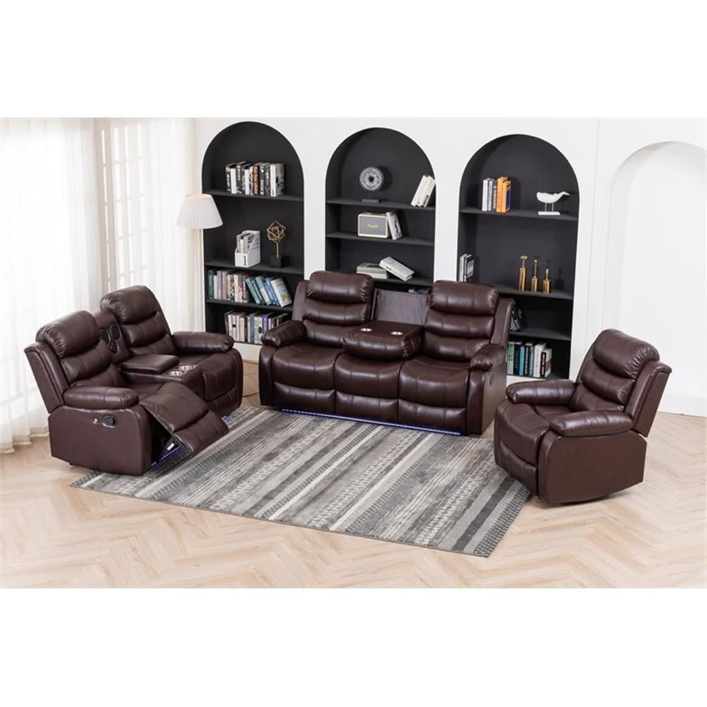 Pemberly Row Leather Multi Functional Sofa Set Reclining Living Room Set Brown