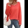 thumbnail image 2 of Suéteres de Otoño 2025 para Mujer, Informales, de Cuello Redondo, con Contraste, de Larga, de Punto, Tops Tipo Jersey Rojo M, 2 of 10