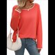 thumbnail image 2 of Suéteres de Otoño 2025 para Mujer, Informales, de Cuello Redondo, con Contraste, de Larga, de Punto, Tops Tipo Jersey Rojo L, 2 of 10