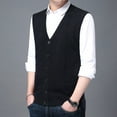 thumbnail image 5 of JTieacloth Slim Fit Sweater Vest Male Autumn And Winter Single Buckle Sweater Vest Vest V Neck Pure Color Wool Collarless Shirt Combined Body Type Non Hooded Pocket Vest Sweater Vest(Black), 5 of 5