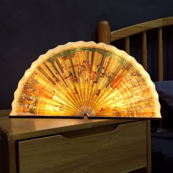 Creative Fan Lamp Creative Fan-Shaped Lamp Multifunctional Decor Modern Home Accent Lighting, Wood and Paper Construction Intelligent On/Off Technology Warm Ambient Glow