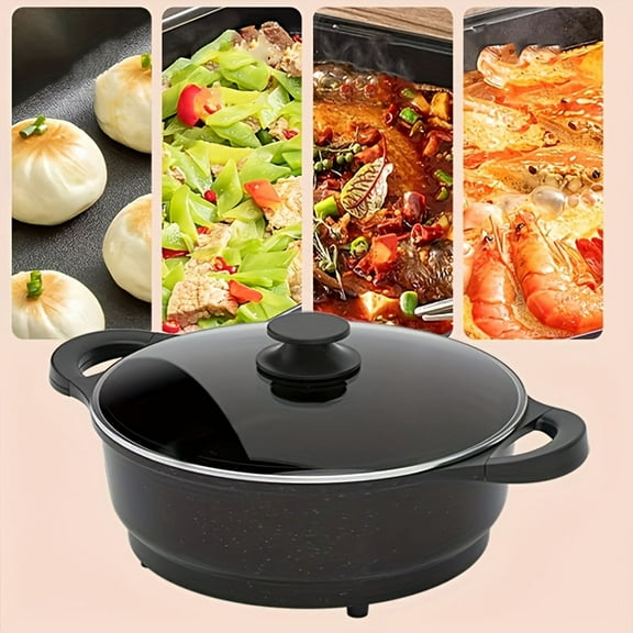 1500W Large Electric Wok Non stick with lid, Family Skillet & Fry Pan, Easy Pot 7QT Multi-Cooker for Stews, Adjustable Temperature, Tempered Glass Lid, Versatile Cooker for Roast, Sear, Slow Cook