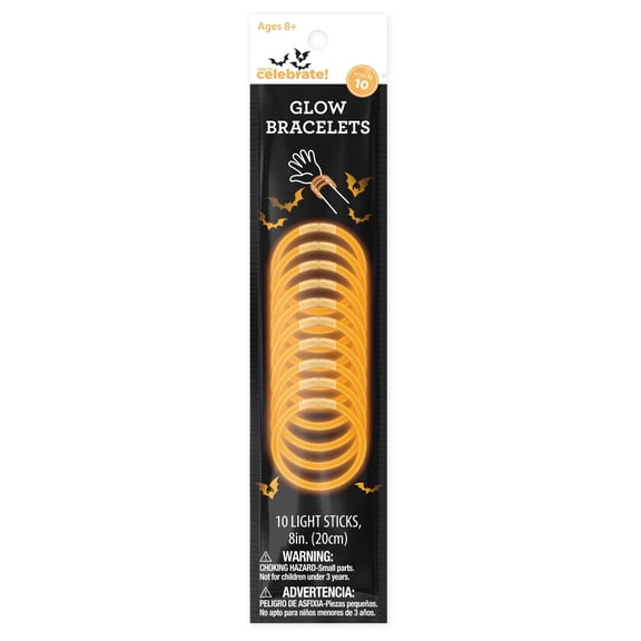 Glow Bracelet Party Favors, Orange, 8", 10 Count, Halloween by Way To Celebrate