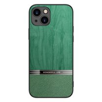 Dteck Case for Apple iPhone 14 Plus 6.7 inch,Shockproof Lightweight Classic Wooden Texture PU Leather Slim Fit Phone Case Cover,Darkgreen