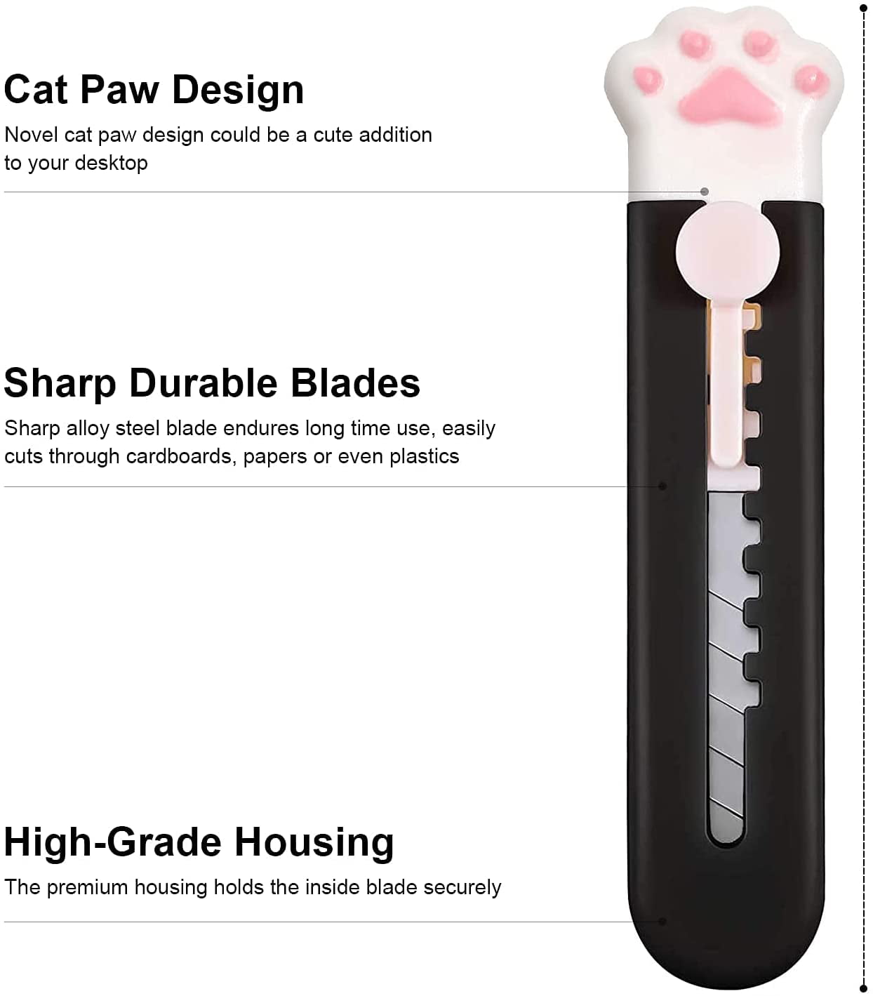 Utility Knife Box Cutter Cartoon Cat Lovely Paw Pointed Cute Retractable  Cutter Mini Letter Opener for Carving Cartons Cardboard Home Handcraft  Office Use 