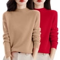 thumbnail image 2 of Chandail à Col Rond pour Femmes, Automne et Hiver, 2 Pcs, Couleur Unie, Doux et Confortable, 2 of 4