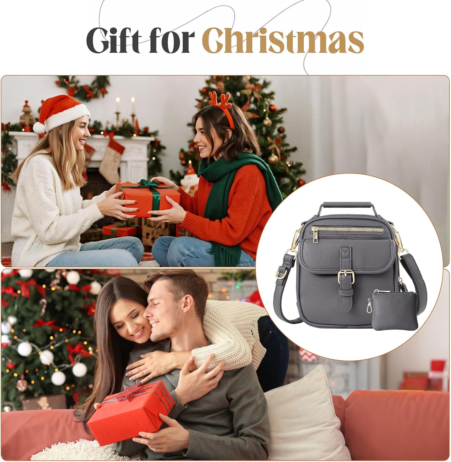 Vegan Crossbody Leather Bag for Women with 2 Adjustable Straps, Anti-Theft RFID Messenger Bag with Wallet, Small Shoulder Bag for Daily Travel