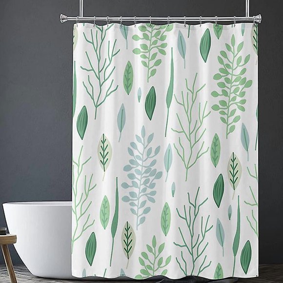 Rideau de Douche mignon pour Salle de Bain en Tissu, Moderne, motif feuilles vertes,Rideau de Bain étanche,180*180cm