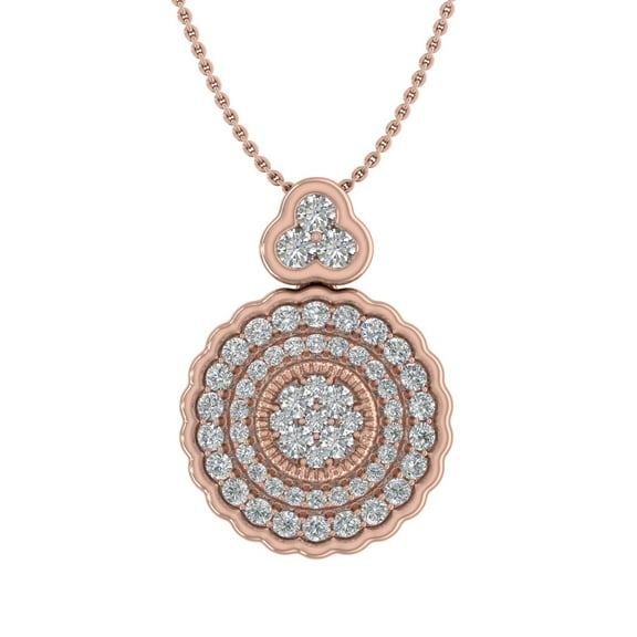 1/2 Carat Diamond Cluster Pendant Necklace in 14K Rose Gold (Silver Chain Included) (I1-I2 Clarity)