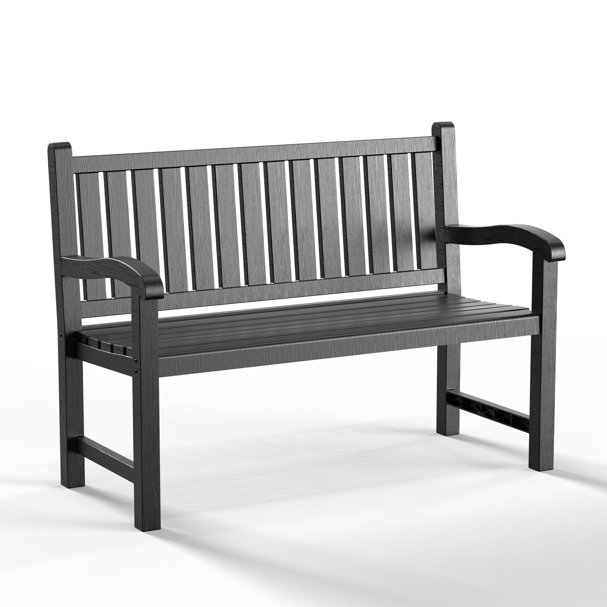 EasyUp Outdoor Bench, Waterproof & Weatherproof Garden Bench with Ergonomic Design, 2-Person Resin Bench for Porch, Deck, Patio, Outdoor, Garden & Park(Black)