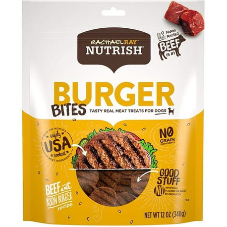 Rachael Ray Nutrish Burger Bites Grain Free Dog Treats, Beef Burger with Bison Recipe, 12 oz