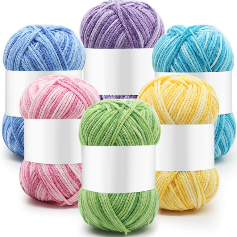 6 Pieces 50 G Crochet Yarn Multi-Colored Acrylic Knitting Yarn Hand Knitting Yarn Weaving Yarn Crochet Thread (Pink, Yellow, Fruit Green, Lake Blue