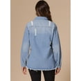 thumbnail image 4 of DARING DIVA Women's Frayed Hem Ripped Distressed Denim Jacket L Light Blue, 4 of 6