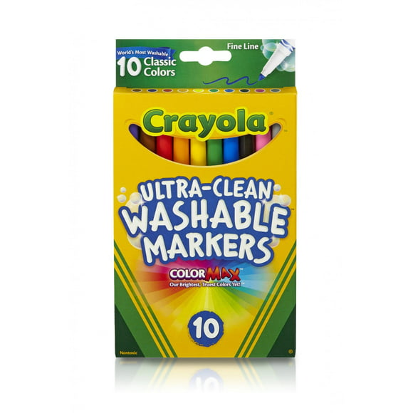 Crayola Ultra Clean Classic Fine Line Washable Markers, Back to School Supplies, 10 Ct, Child
