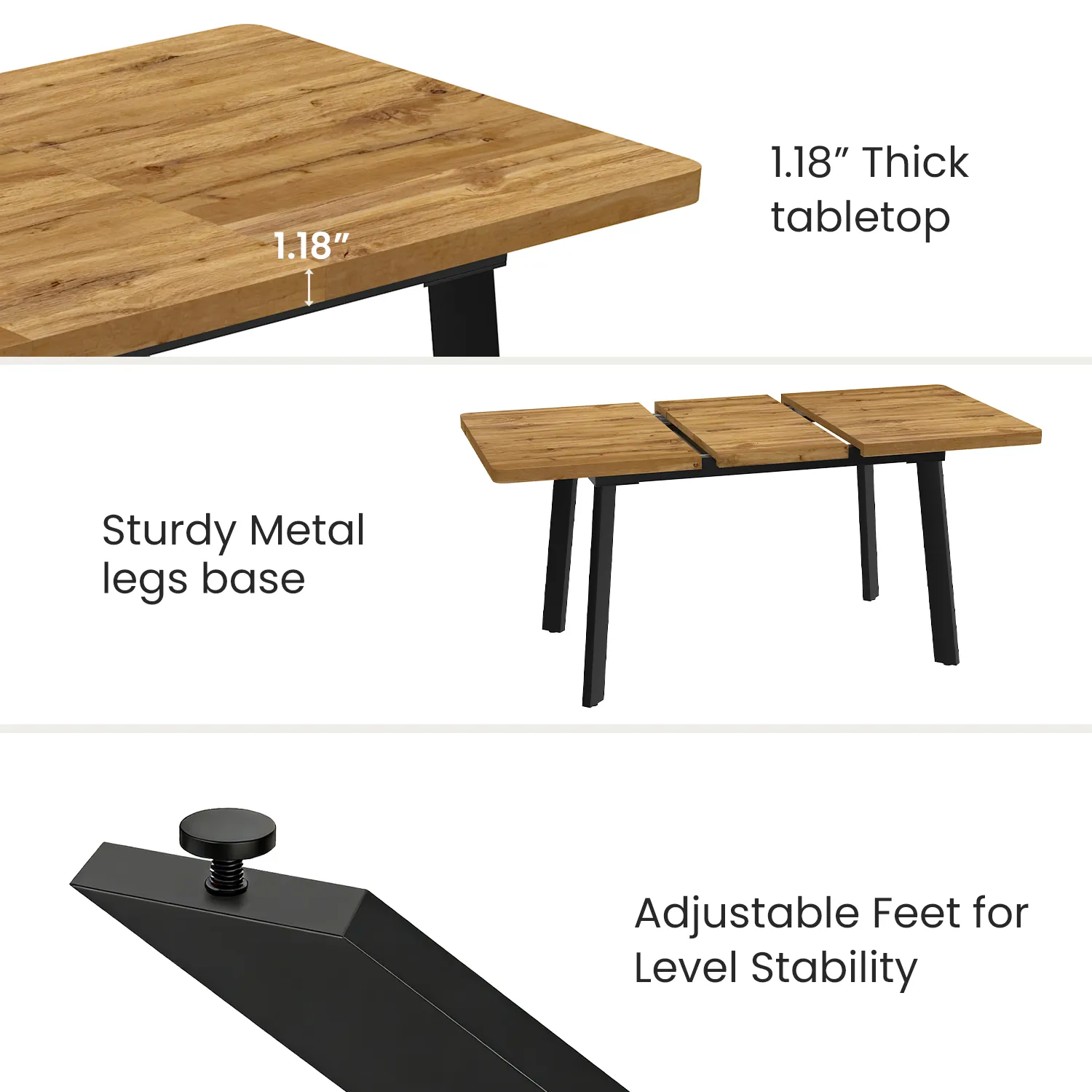 47.4" -63.2" Extendable Dining Room Table,Modern MDF Dining Table for 4-6,Space Saving Dining Room Table Compact for Living Room, Apartment