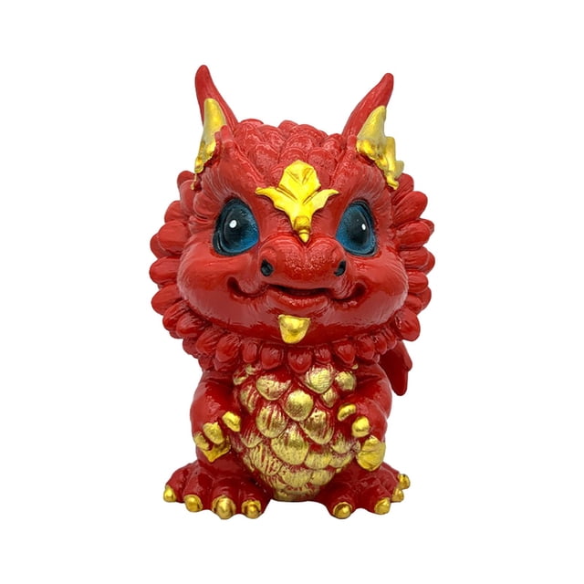 Figura de dragón, decoración para salpicadero de coche pequeño, adorno de escritorio, escultura de animal Rojo