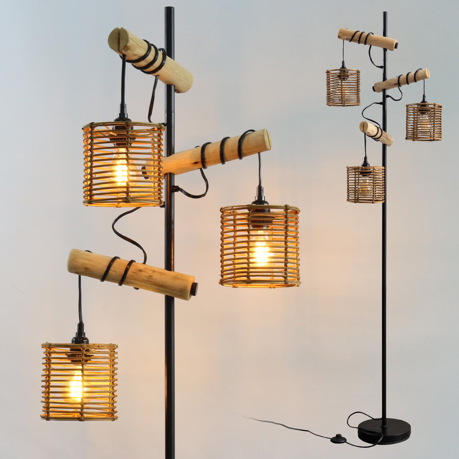 Unique  Tree  Floor Lamp Rattan Shade with  Standing Lamps Decor for Bedroom Living Room Office
