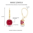 thumbnail image 6 of Rosec Jewels Certified Lab Grown Ruby Drop Earrings for Women - 8 mm Cushion Cut Earrings - AAAA Grade - 4 Carat - Ready to Gift, 10K Yellow Gold, 6 of 7
