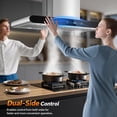 thumbnail image 4 of Island Range Hood 36 Inch, 700 CFM kitchen Hood with Dual-Sided Touch/Gesture/Remote Control, Ceiling Mount, Convertible Ducted/Ductless, 3-Speed Fan, 3 Stainless Steel Baffle Filters, 4 of 12