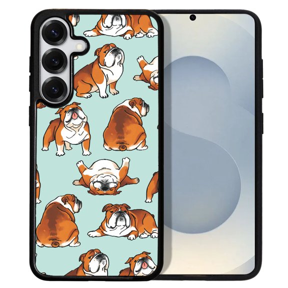 WIRESTER Shockproof Soft Rubber Cover Case for Samsung Galaxy S25 6.2" 2025, English Bulldog Funny Playful Postures on Green Background