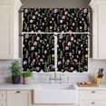 thumbnail image 4 of 3 Piece Kitchen Curtains and Valances Set Pink Spring Floral Cafe Curtains 36 Inch Length Flowers Botanical Elegant Pastoral Black Valance & Tier Curtain for Living Room Bedroom 54"x18"+27"x36"*2, 4 of 6