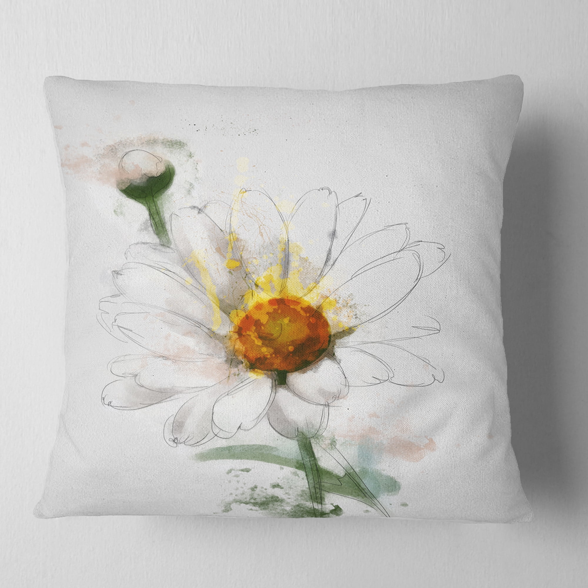 Designart Hand drawn Watercolor Chamomile - Floral Throw Pillow - 18x18