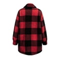 thumbnail image 4 of Hzzrkos Women Casual Loose Plaid Button Down Lapel Collar Long Sleeve Fleece Lined Shacket Jacket Warm Winter Outerwear Coat Fashion Button Front Shirt Jacket Red XL, 4 of 9