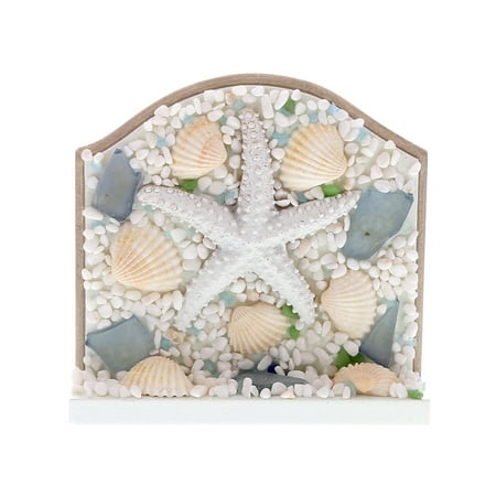 Wooden Turkey Napkin Holder CoTa Global White Nautical Intricate Art “Oceanic Sea Shell & Starfish” Wooden Embellished Napkin Holder Ocean & Sea Life Themed Tabletop Tissue Organizer Handcrafted Hand-painted Home Accent Centerpi ()