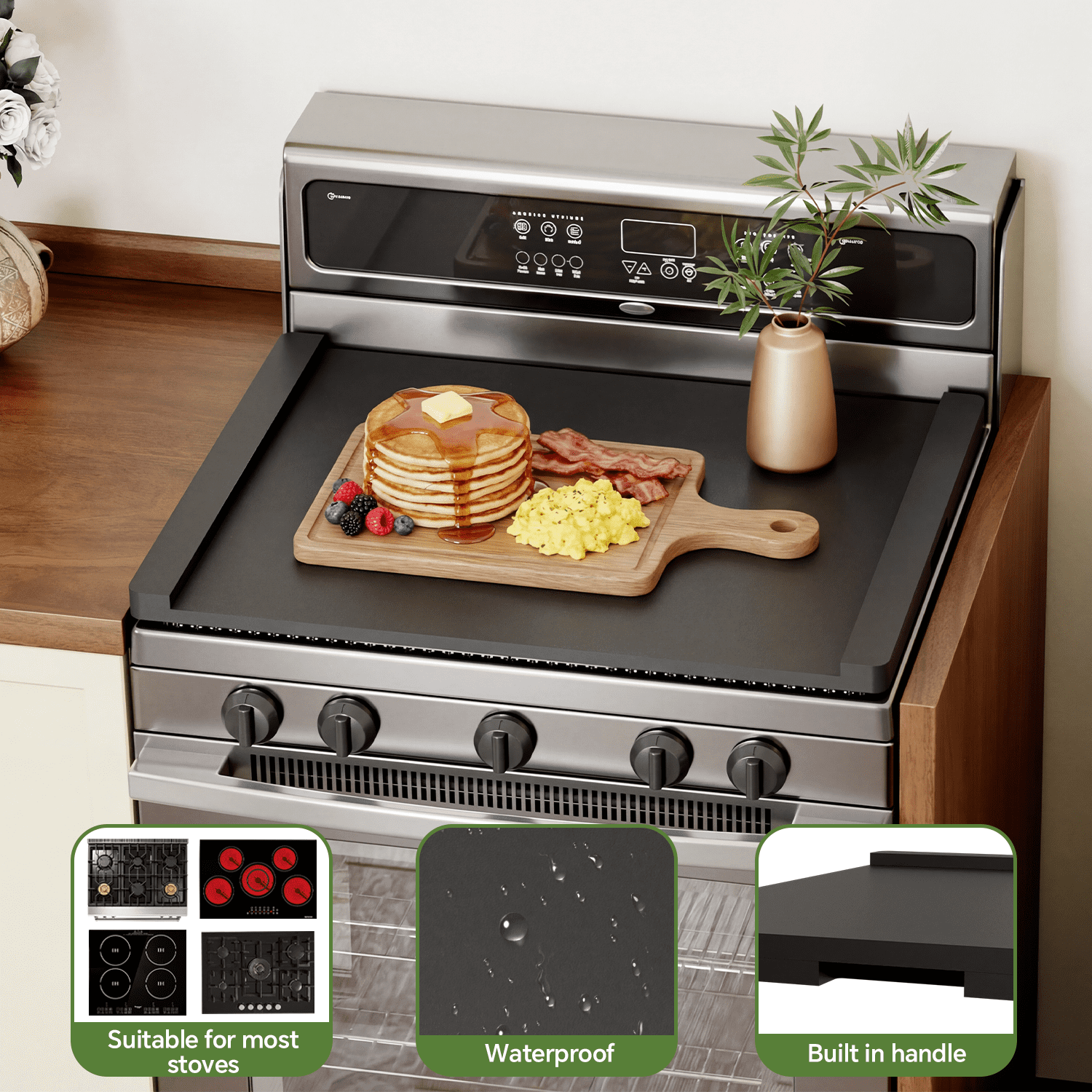 HAIDAIYA Noodle Board Stove Cover, Stove Top Covers for Electric 30"L X 22"W, Stove Top Covers for Gas Burners, Sink Cover for Counter Space, Durable Easy Clean Countertop, Black
