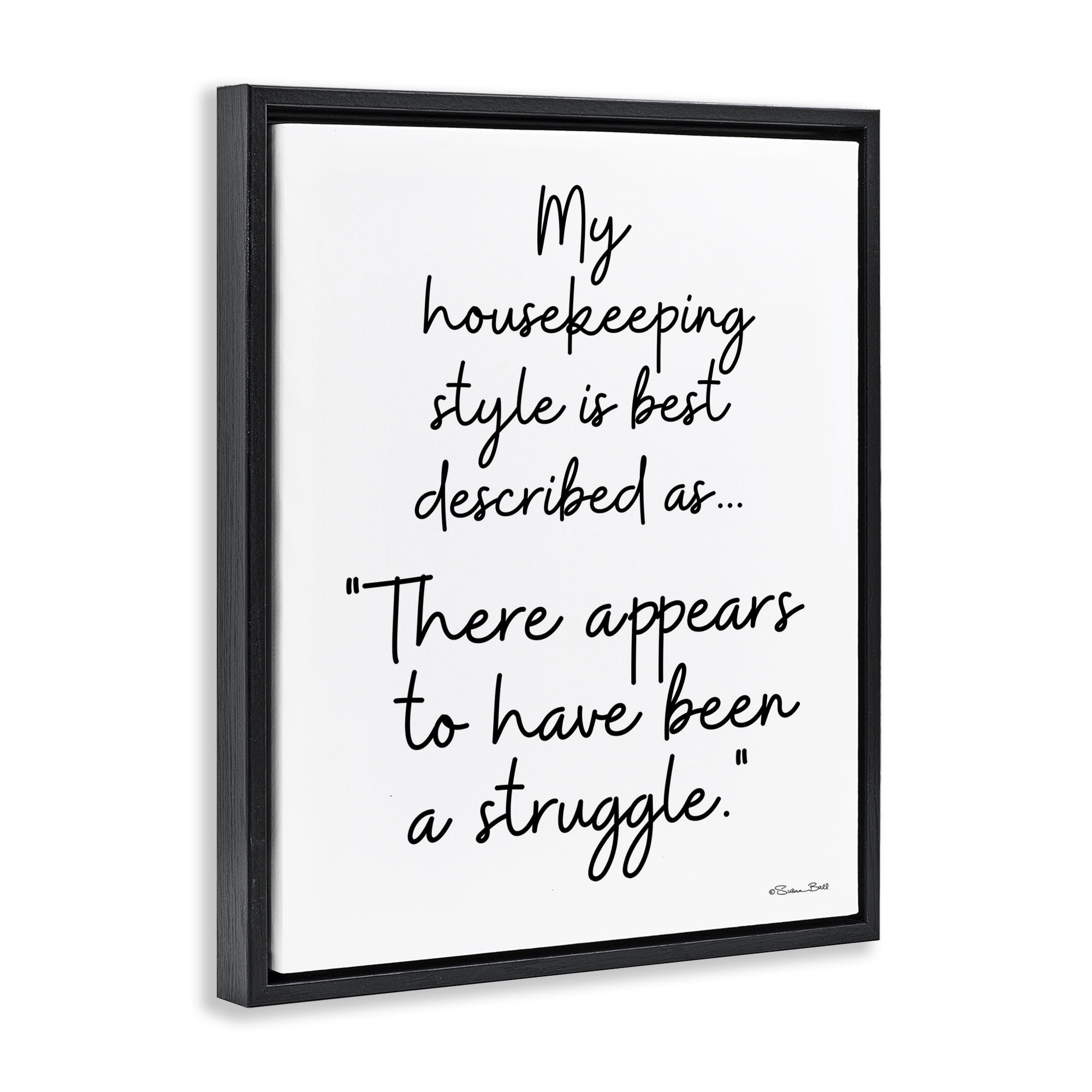 Stupell Industries Funny Housekeeping Struggle Novelty Painting Black Floater Framed Art Print Wall Art, 25 x 31
