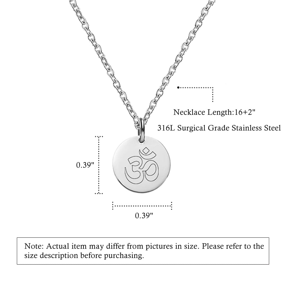 Anavia Round Om Sign Necklace Yoga Theme Stainless Steel Silver Disc 10mm Pendant Jewelry with Gift Box