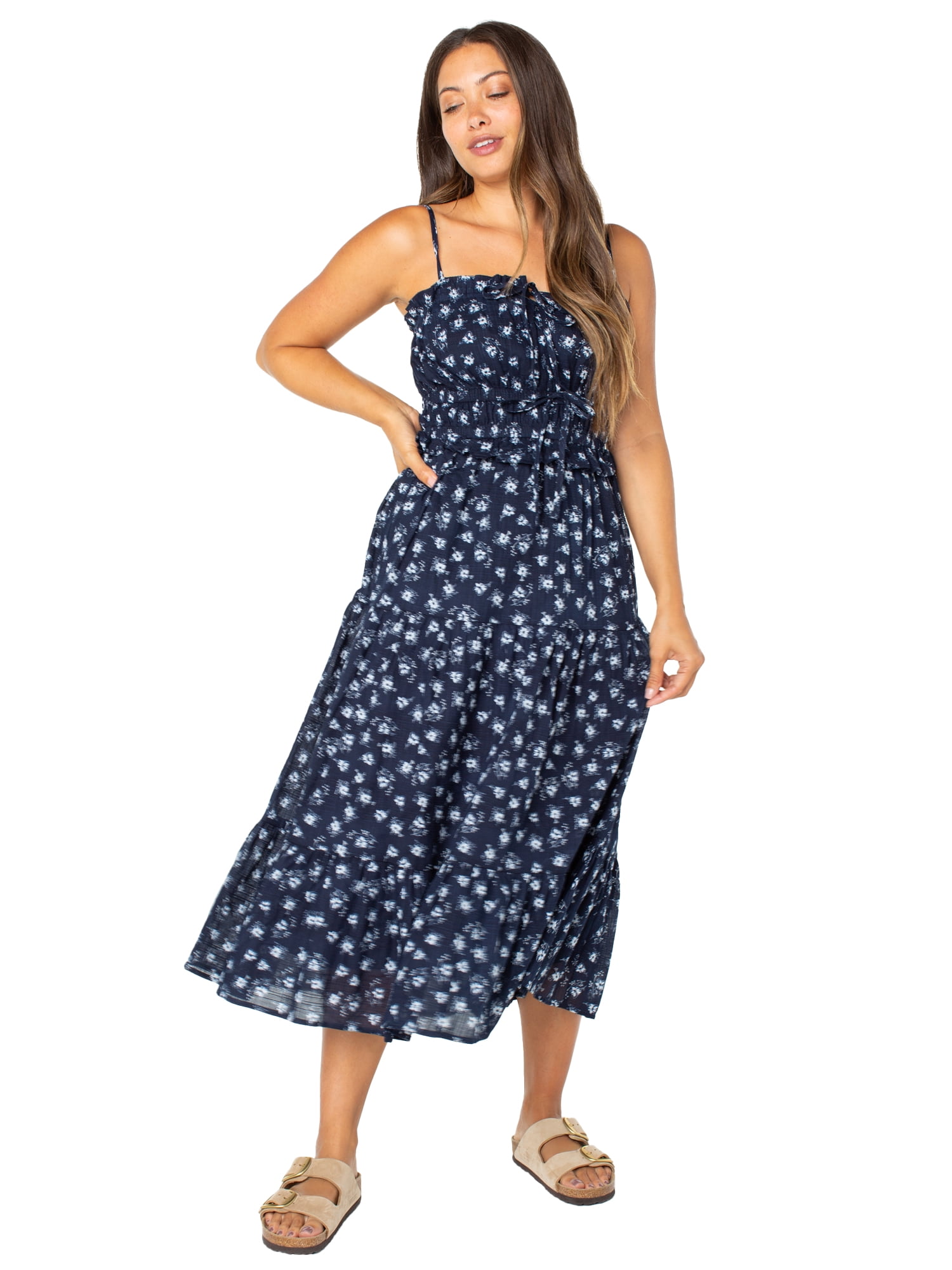 Celebrity Pink Women's Smocked Waist Ruffle Maxi Dress, Sizes S-XL