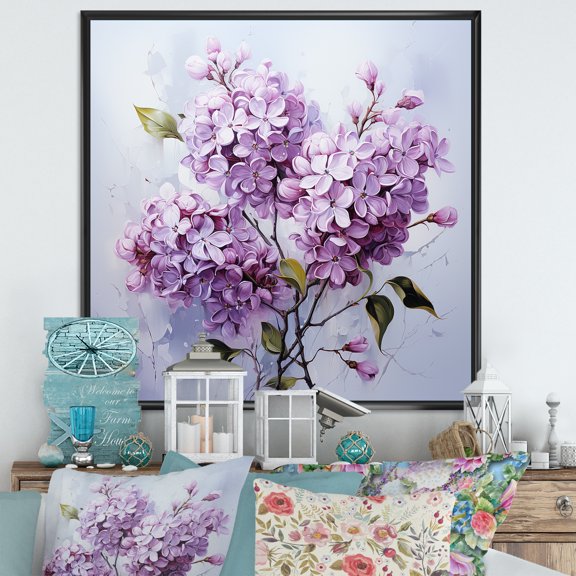 Designart "Minimalist Elegance In Dreamscape Lilac Bouquet" Lilacs Floater Framed Canvas Art Print