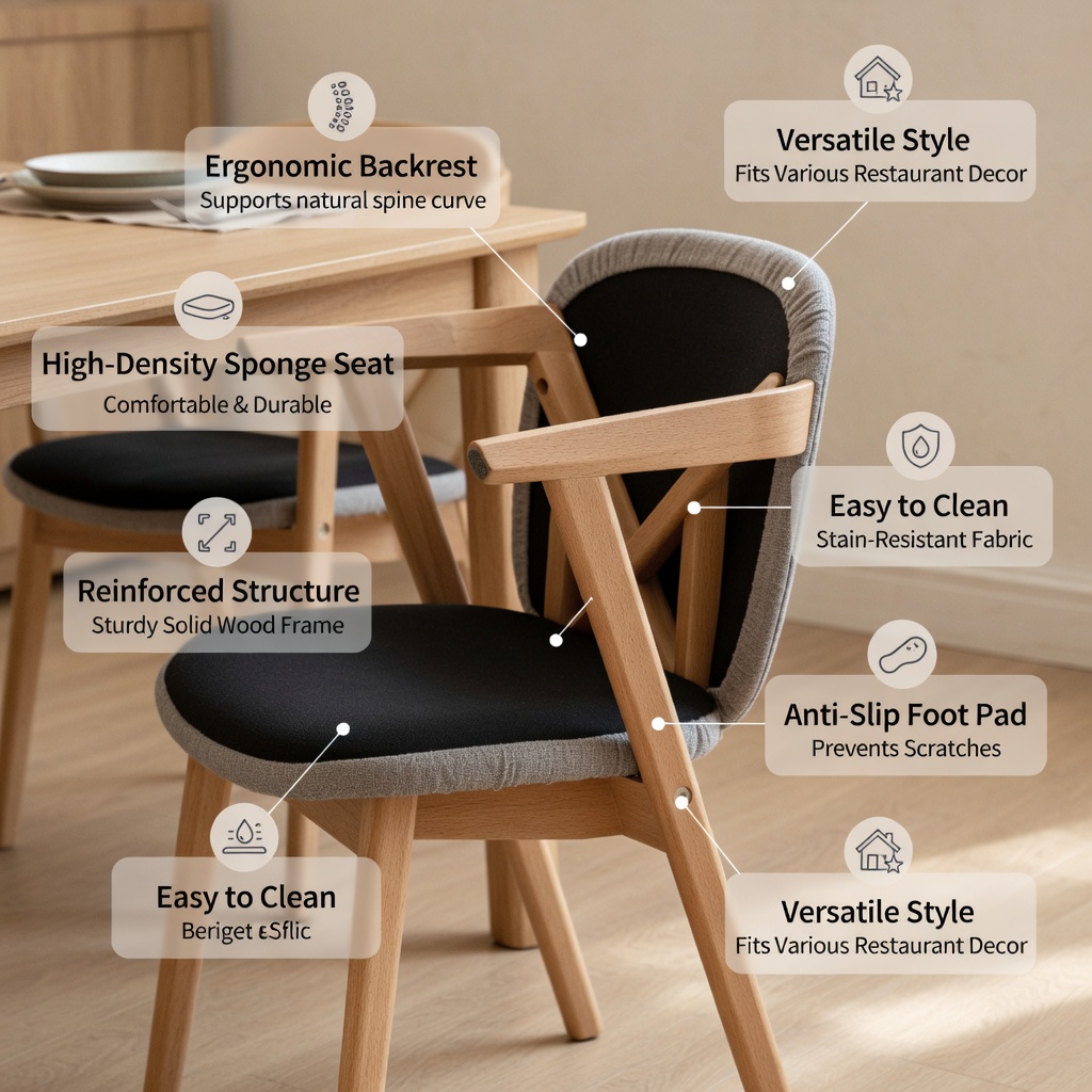Hommoo Solid Oak Dining Chair, FAS-Grade North American Hardwood, Upholstered Seat, Farmhouse Kitchen & Living Room Chair, Gray & Natural