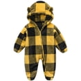 thumbnail image 2 of Gamivast Romper Jumpsuit Baby Fleece Plaid Sherpa Winter Snowsuit Toddler Warm Hooded Outerwear with Cute Bear Ears Full Zip Outfit for Infant, 2 of 6