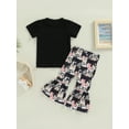 thumbnail image 5 of Toddler Western Baby Girl Clothes Bell Bottom Outfit Short Sleeve Letter Tops Cow Print Flare Pant Sets, 5 of 10