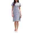thumbnail image 2 of INSPIRE CHIC Women's Tweed Dress Short Sleeve Crew Neck Pearl Decor Cocktail Wedding Sheath Dresses S Blue White, 2 of 5