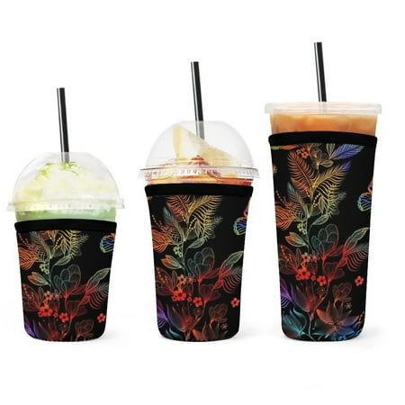 

Set of 3 Packs Reusable Hot And Iced Coffee Cup Sleeve Neoprene Tumbler Sleeve Group Butterflies(16 24 32oz)