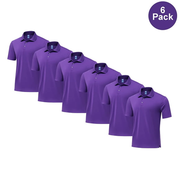 Zfeel Men’s Pure Dry Fit Poly Polo Shirt, Short Sleeve Moisture-wicking Tee, Purple, 6 Pack, S