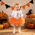 thumbnail image 2 of mgoYE My First Halloween Outfit for Baby Girl 3 6 9 12 Month Pumpkin Bodysuit and Tutu Skirt with Bow Headband Clothes 3 Pcs Set(White,12-18 Months), 2 of 9