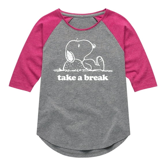 HYBRID APPAREL - Peanuts - Take A Break - Toddler & Youth Girls Raglan Graphic T-Shirt