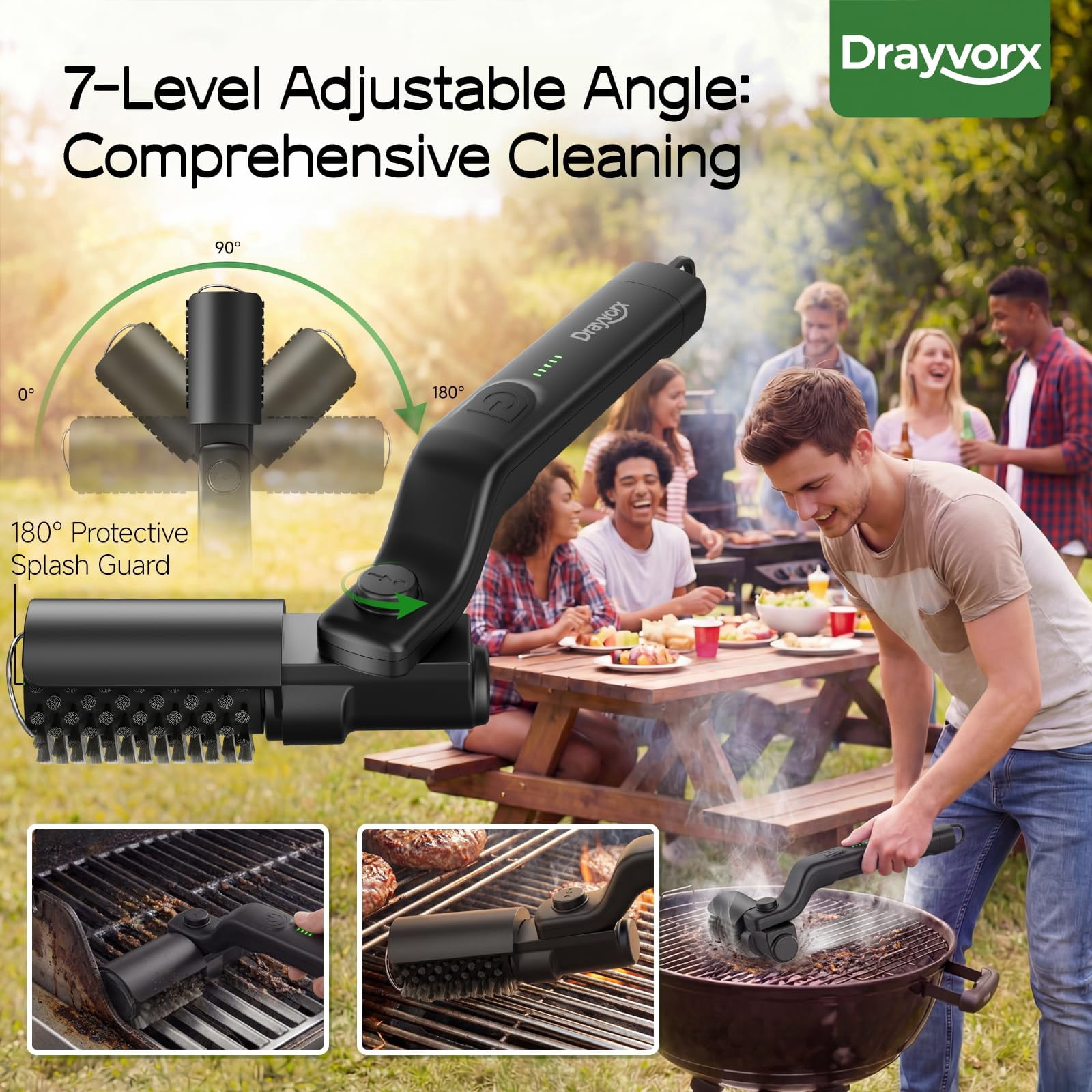 2600mAh Electric Grill Brush, Cordless Rechargeable Grill Cleaning Brush with Stainless Steel Brush Head, Cleaner for BBQ Grate