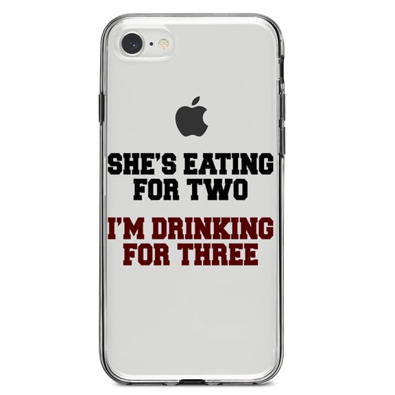 DistinctInk Clear Shockproof Hybrid Case for iPhone 7 8 SE (2020 Model) 4.7" Screen TPU Bumper Acrylic Back Tempered Glass Screen Protector - She's Eating For Two, I'm Drinking for 3