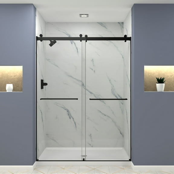 Transolid Bypt608010c-T Brooklyn 80" High X 60" Wide Bypass Frameless Shower Door - Black