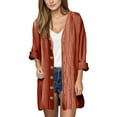 thumbnail image 4 of Women's Cardigan Fashionable And Casual Solid Color V Neck Long Sleeved Button Cardigan,Brown Women's Cardigan XXL, 4 of 9
