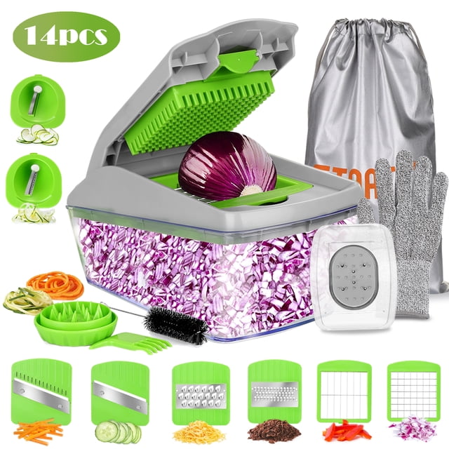 AGPtek 14pcs Hachoir à Légumes, Trancheuse avec Récipient Outil de Coupe de Fruits de Cuisine